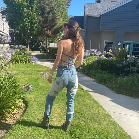 Erika Kelly Apparel Upcycled Everlane Skinny Jeans Patchwork & Lace Handsewn - Picture 4 of 17